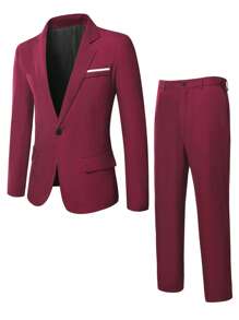 Manfinity Mode Hombres Blazer con botón & Pantalones de traje - Burdeos - Ver 1