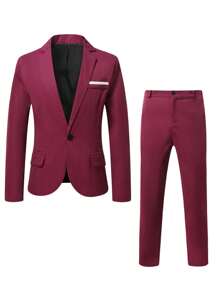 Manfinity Mode Hombres Blazer con botón & Pantalones de traje - Burdeos - Ver 3