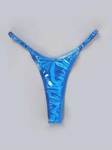 SHEIN Swim Summer Beach Ring Linked Thong Bikini Panty - Royal Blue - View 1