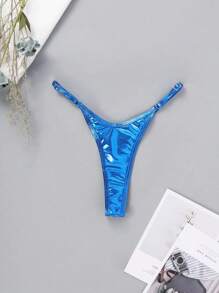 SHEIN Swim Summer Beach Ring Linked Thong Bikini Panty - Royal Blue - View 3