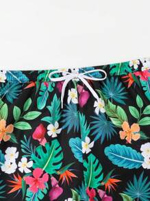 Manfinity Men 1pc Tropical Print Drawstring Waist Swim Trunks - Multicolor - View 3