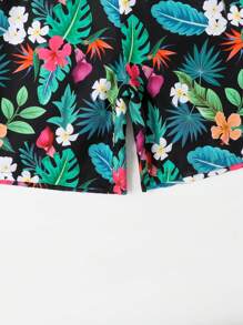 Manfinity Men 1pc Tropical Print Drawstring Waist Swim Trunks - Multicolor - View 4