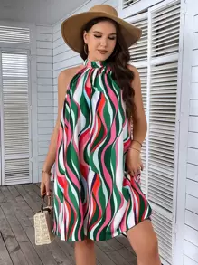 SHEIN Clasi Plus Allover Print Halter Neck Dress - Multicolor - View 3