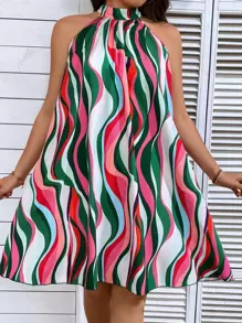 SHEIN Clasi Plus Allover Print Halter Neck Dress - Multicolor - View 4