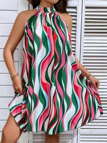 SHEIN Clasi Plus Allover Print Halter Neck Dress - Multicolor - View 5