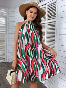 SHEIN Clasi Plus Allover Print Halter Neck Dress - Multicolor - View 7