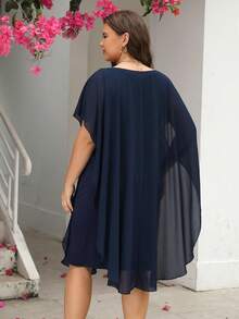 Nemidor Vestido unicolor de manga murciélago - Azul Marino - Ver 2