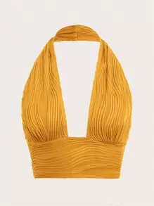 SHEIN ICON Solid Backless Halter Top - Mustard Yellow - View 1
