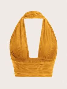 SHEIN ICON Solid Backless Halter Top - Mustard Yellow - View 2