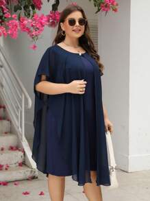 Nemidor Vestido unicolor de manga murciélago - Azul Marino - Ver 4