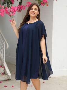 Nemidor Vestido unicolor de manga murciélago - Azul Marino - Ver 6