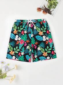 Manfinity Men 1pc Tropical Print Drawstring Waist Swim Trunks - Multicolor - View 6