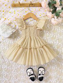 Baby Shirred Ruffle Hem Dress - Apricot - View 2