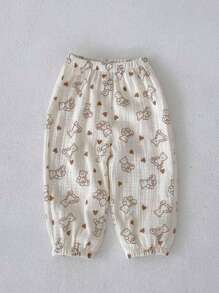 夏季新款婴儿服装，卡通彩虹可爱小熊印花棉质长裤，时尚百搭防蚊裤 - 白色 - 查看 2