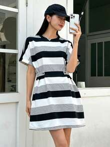 DAZY Đầm Sọc Giải trí - Đen và trắng - Xem 4