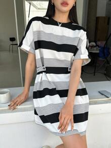 DAZY Đầm Sọc Giải trí - Đen và trắng - Xem 7