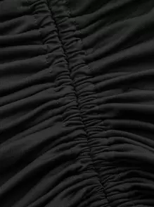 SHEIN ICON 素色不對稱抹胸上衣和側抽繩半身裙帶單袖 - 黑色 - 查看 4