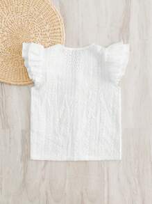 SHEIN Young Girl Eyelet Embroidery Ruffle Trim Blouse