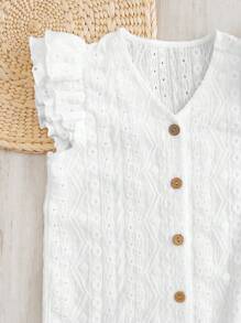 SHEIN Young Girl Eyelet Embroidery Ruffle Trim Blouse