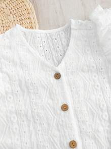 SHEIN Young Girl Eyelet Embroidery Ruffle Trim Blouse
