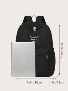 女孩字母圖案和兔子圖案拉鍊經典背包 - 黑色 - 查看 3