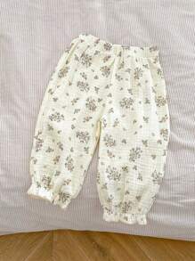 Ropa de verano para recién nacidos, pantalones florales de moda y versátiles para niñas de 0 a 3 años - Beis - Ver 1