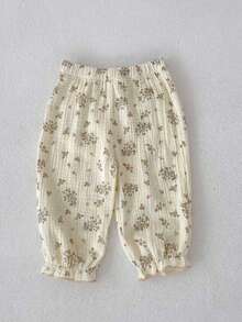 Ropa de verano para recién nacidos, pantalones florales de moda y versátiles para niñas de 0 a 3 años - Beis - Ver 2
