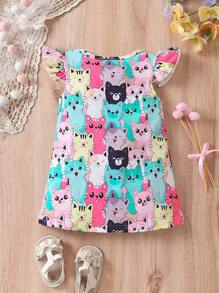 揉皺卡通 全身印花嬰兒連衣裙 - 彩色 - 查看 2