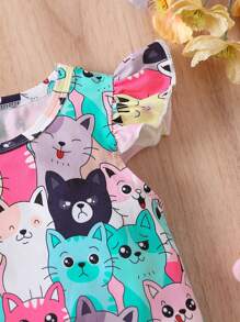 揉皺卡通 全身印花嬰兒連衣裙 - 彩色 - 查看 4