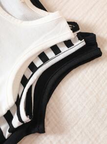 SHEIN Playful Pals 男嬰3入組條紋印花貼布細節背心上衣