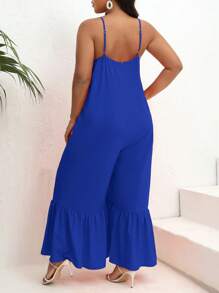 SHEIN VCAY 大碼荷葉邊吊帶連體褲 - 寶藍色 - 查看 2