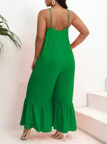 SHEIN VCAY Jumpsuits Plus Size Viên lá sen màu trơn Giải trí - màu xanh lá - Xem 2