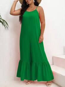 SHEIN VCAY Jumpsuits Plus Size Viên lá sen màu trơn Giải trí - màu xanh lá - Xem 5