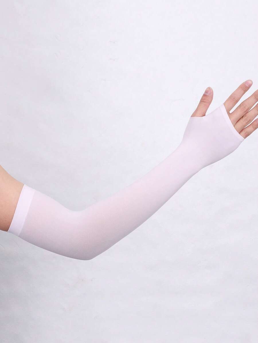 Sun Protective Anti UV 2pcs Sun Protection White Polyester Cycling Arm Sleeve - White - View 1