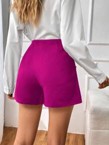 SHEIN Privé 珍珠串珠高腰短褲 - 中紫紅色 - 查看 2