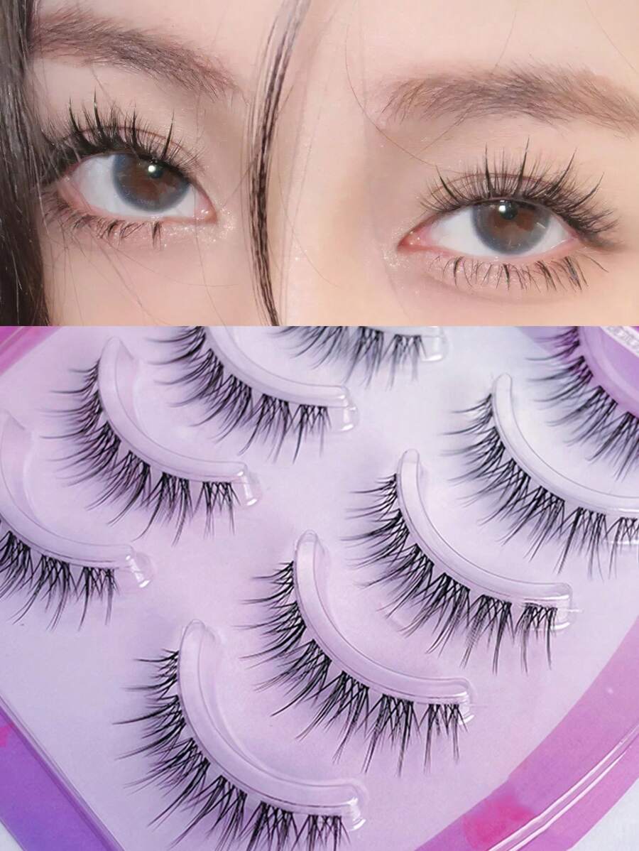 Manga Lashes, 10 piezas/set de pestañas postizas suaves con raíz claramente separada y diseño reutilizable para maquillaje de niñas,pestañas pestans extensiones de pestañas - Negro - Ver 1