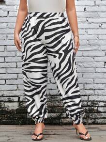 SHEIN LUNE Pantalones zanahoria con estampado de rayas de cebra