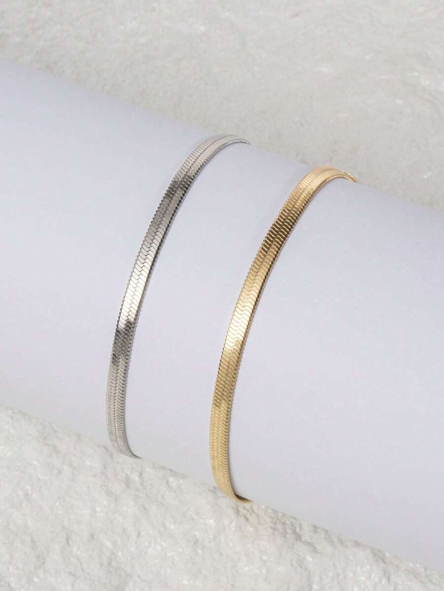 2 piezas/set Pulsera minimalista moda de acero inoxidable para mujeres para decoración diaria