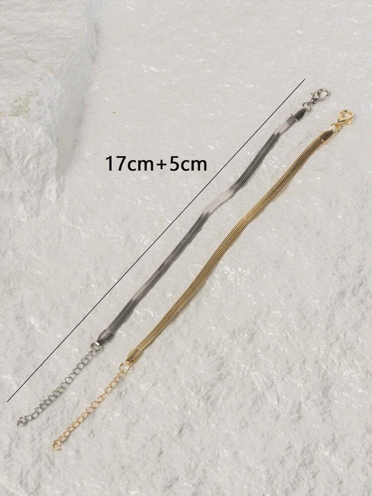 2入組/套時尚不銹鋼極簡手環適合女士日常裝飾 - 彩色 - 查看 3