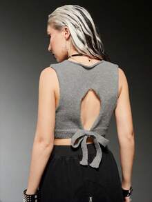 ROMWE Grunge Punk 星星圖案短款毛衣背心 - 灰色 - 查看 2