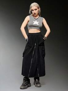 ROMWE Grunge Punk 星星圖案短款毛衣背心 - 灰色 - 查看 4