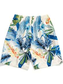 Hombres Shorts de natación con estampado tropical de cintura con cordón - Multicolor - Ver 2