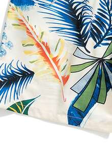 Hombres Shorts de natación con estampado tropical de cintura con cordón - Multicolor - Ver 3