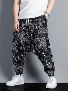 Manfinity Homme Men Paisley Print Drop Crotch Trousers - Black - View 6