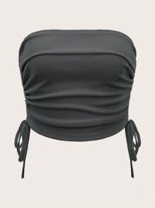 SHEIN ICON Solid Drawstring Side Tube Top - Dark Grey - View 1
