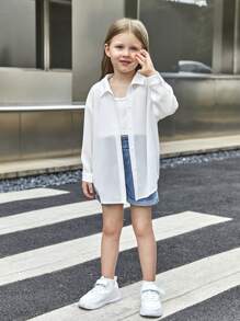SHEIN Bambine Camicia monocolore spalle cadenti senza top con bretelle sottile