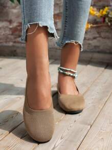 Women Minimalist Ballet Flats, Elegant Outdoor Flats - Khaki - View 2