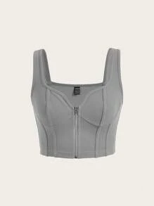 SHEIN ICON 拉鏈開襟短款背心 - 灰色 - 查看 1