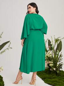 Mulvari Plus Solid Twist Front Wrap Hem Dress - Green - View 2