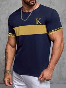 Manfinity Homme Hombres Camiseta con estampado de letra ribete en contraste - Multicolor - Ver 1